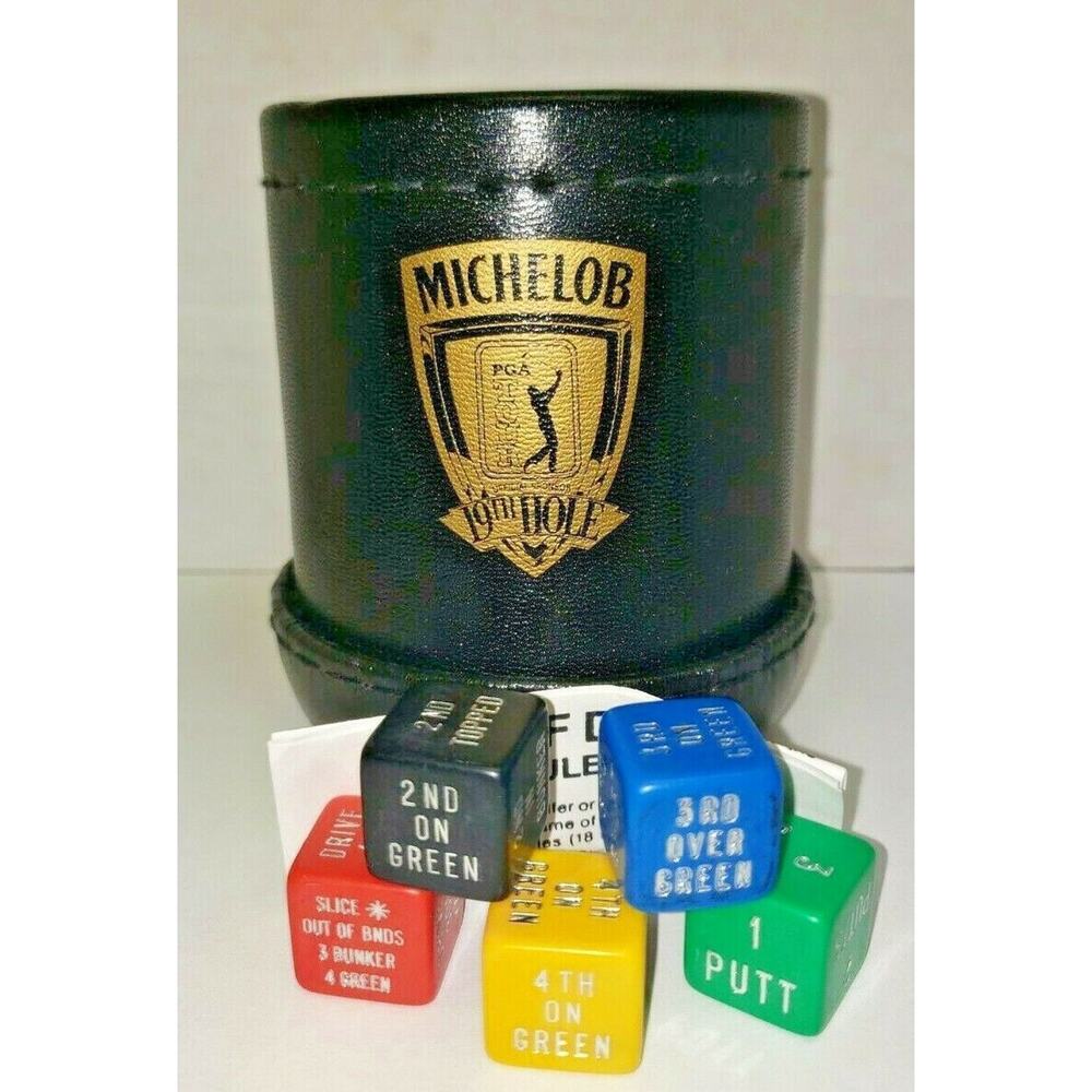 Michelob Beer 19th Hole‎ PGA Tour Leather Dice Cup & Dice Golf Game NOS U137